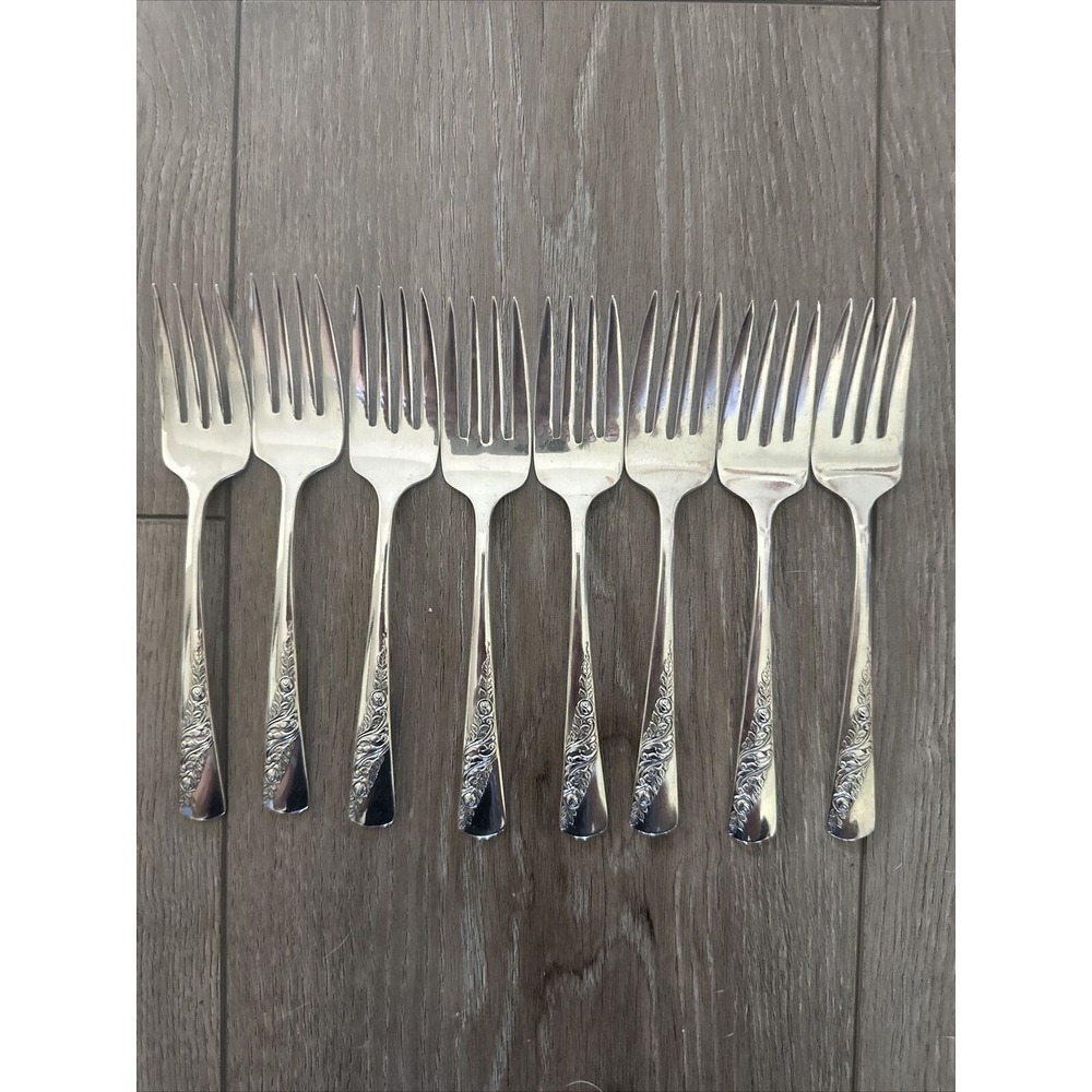 Vtg 1953 Bridal‎ Corsage Lot 8 Salad Forks Wallace Silver Plate Tradition AA+